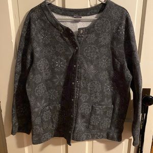 Fleece lined, gray / silver button up sweatshirt